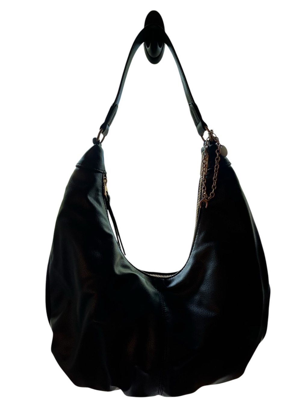 Universal Thread black oversized crescent bag with gold charms NWT